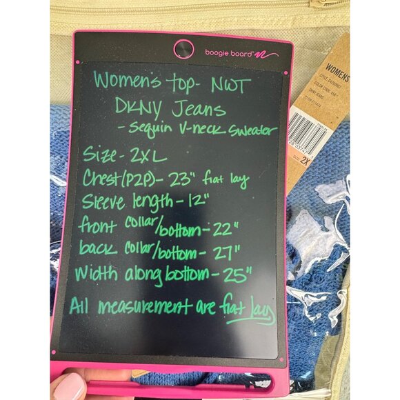 DKNY Jeans Womens 2XL Sequin V-Neck Sweater Blue Soft Lightweight Comfortable - Picture 12 of 12